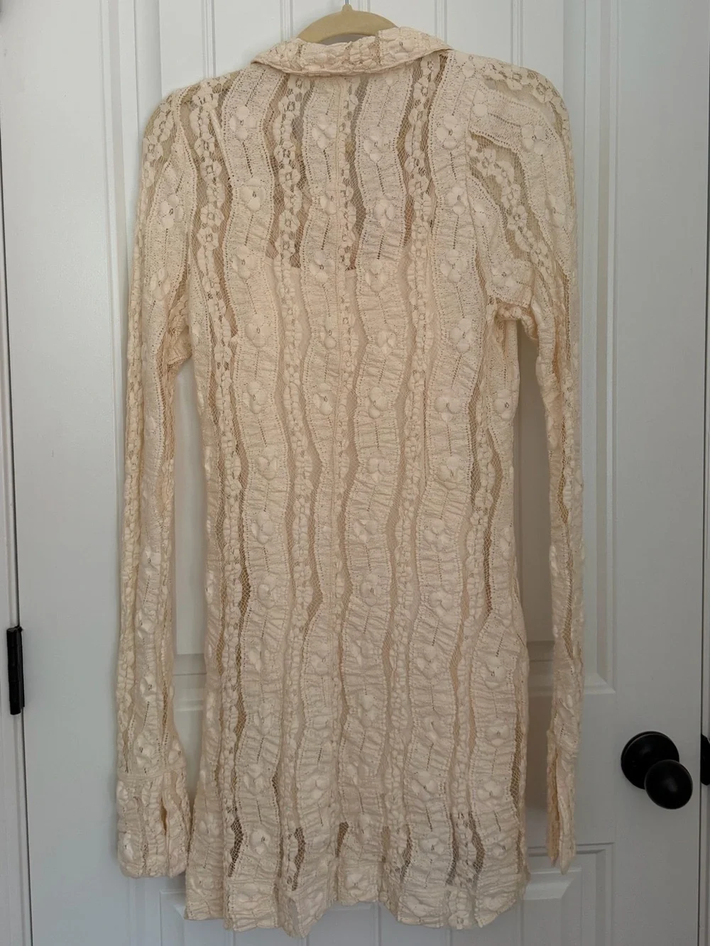Free People Ivory Lace Blouse with Textured Dot Detail